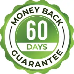 A gold seal representing a sixty day money back promise